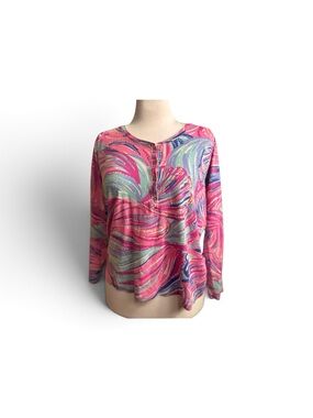 Lilly Pulitzer Pink Multicolory Swirl Long Sleeve Henley size medium